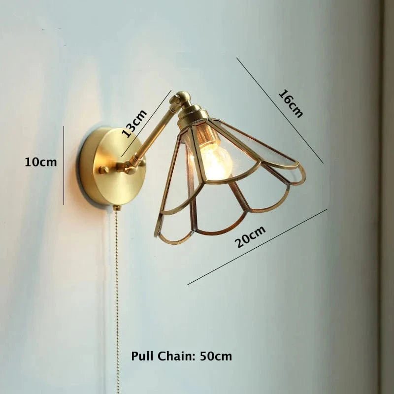 Pull Chain Blomsterglas Væglampe - Vintage - Messing - LED Lys Wall Light Fixtures Danmarkmode.dk