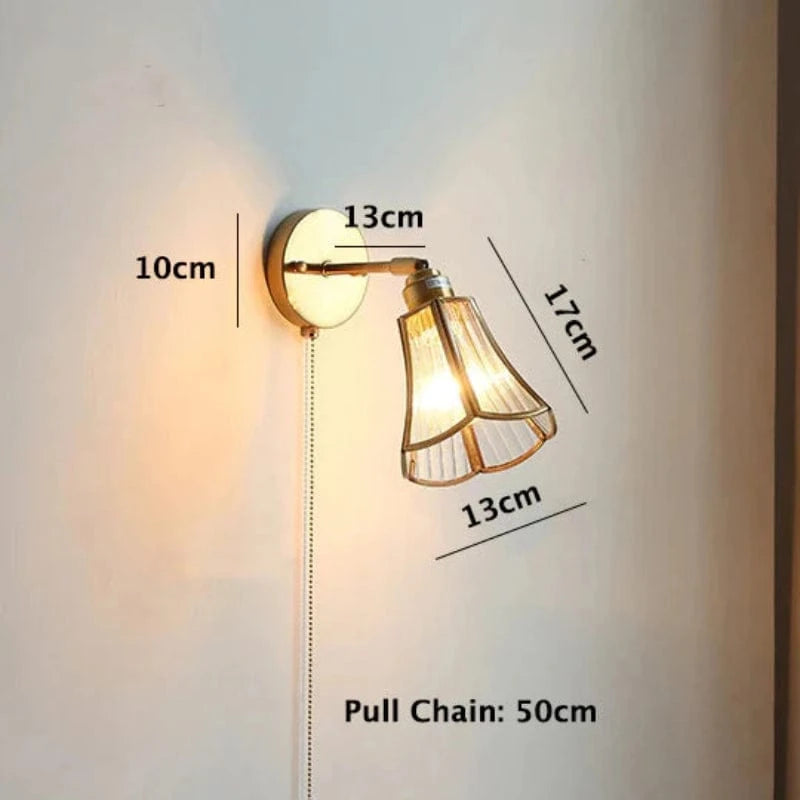 Pull Chain Blomsterglas Væglampe - Vintage - Messing - LED Lys Wall Light Fixtures Danmarkmode.dk