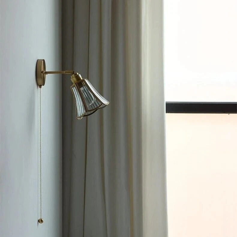 Pull Chain Blomsterglas Væglampe - Vintage - Messing - LED Lys Wall Light Fixtures Danmarkmode.dk