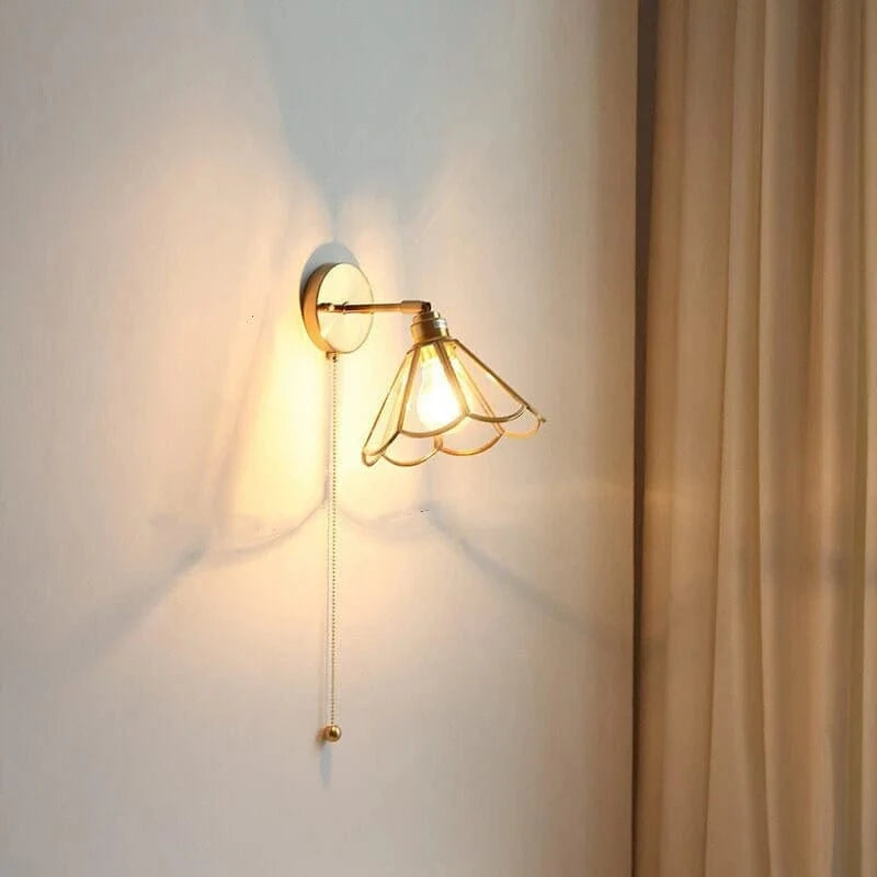 Pull Chain Blomsterglas Væglampe - Vintage - Messing - LED Lys Wall Light Fixtures Danmarkmode.dk