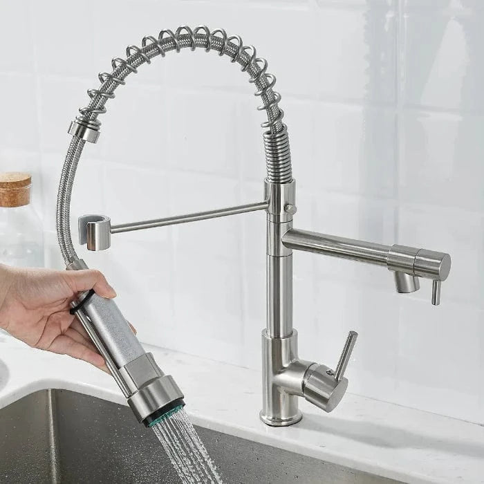 Pull Down Dobbelt Udløb Køkkenarmatur - 360 Grader - Industriel - Fleksibel Kitchen Sink Faucets Danmarkmode.dk