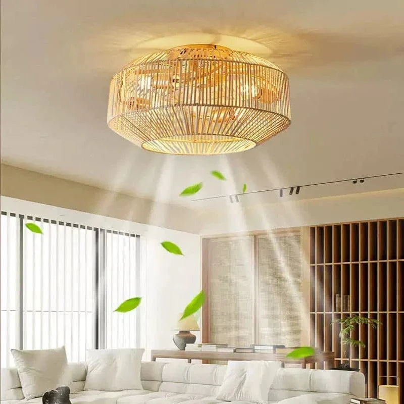 Rattan Loftventilator med Lys - Boho - Vævet Bambus - ABS Ventilatorblad Ceiling Fans Danmarkmode.dk