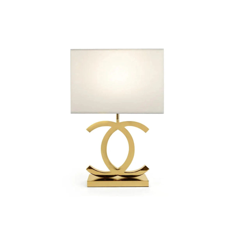 Rektangulær Skærm Dobbelt C Bordlampe - LED Pære - Rustfrit Stål - Stof Table Lamp Danmarkmode.dk