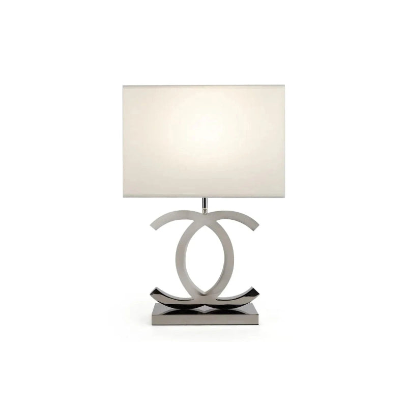 Rektangulær Skærm Dobbelt C Bordlampe - LED Pære - Rustfrit Stål - Stof Table Lamp Danmarkmode.dk