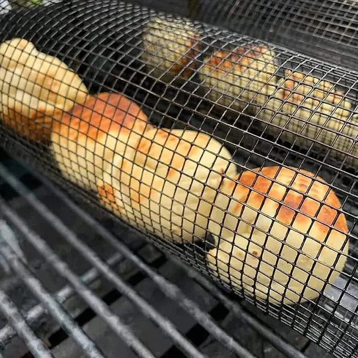 Rullende Grillkurv - Rustfrit Stål - Bærbar - Cylinder - Udendørs Outdoor Grill Baskets Danmarkmode.dk