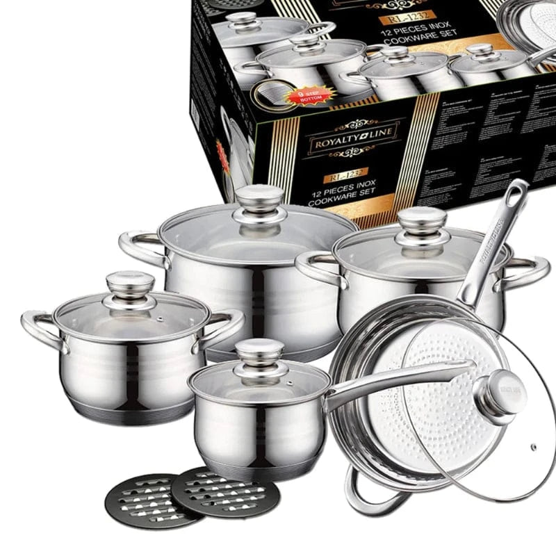 Rustfrit Stål Cookwear Sæt - Holdbar - Moderne - 12 dele Cookware Sets Danmarkmode.dk