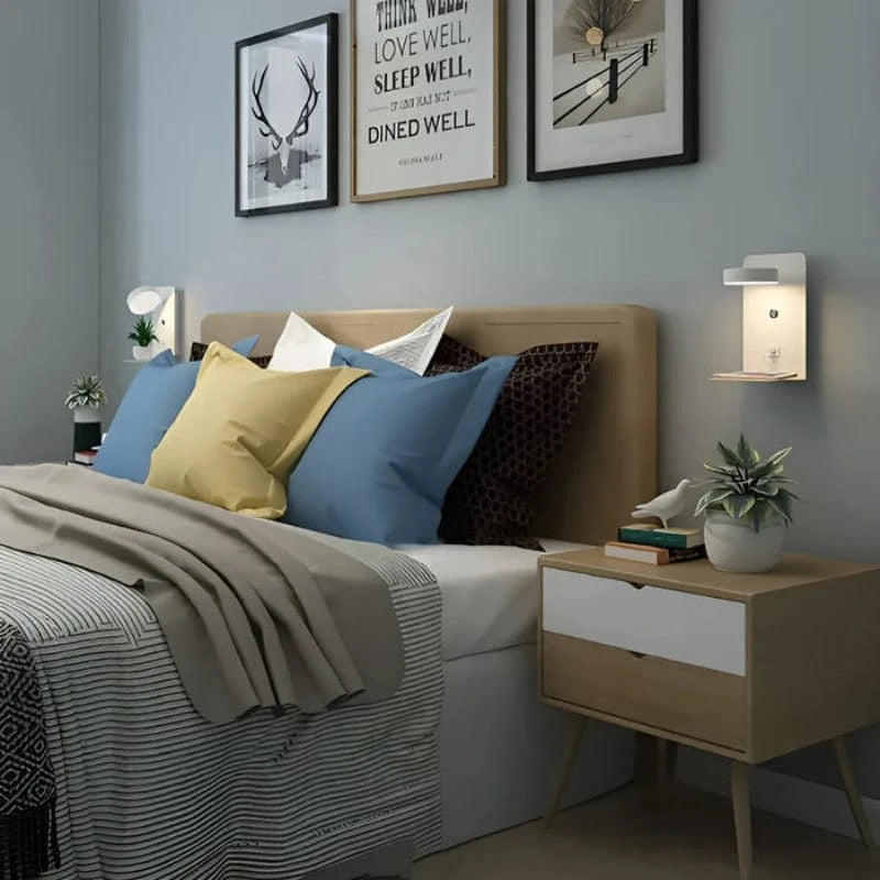 Sengelampe med Integreret Telefonholder og Oplader - Natlampe - Dæmpbar - LED Wall Light Fixtures Danmarkmode.dk
