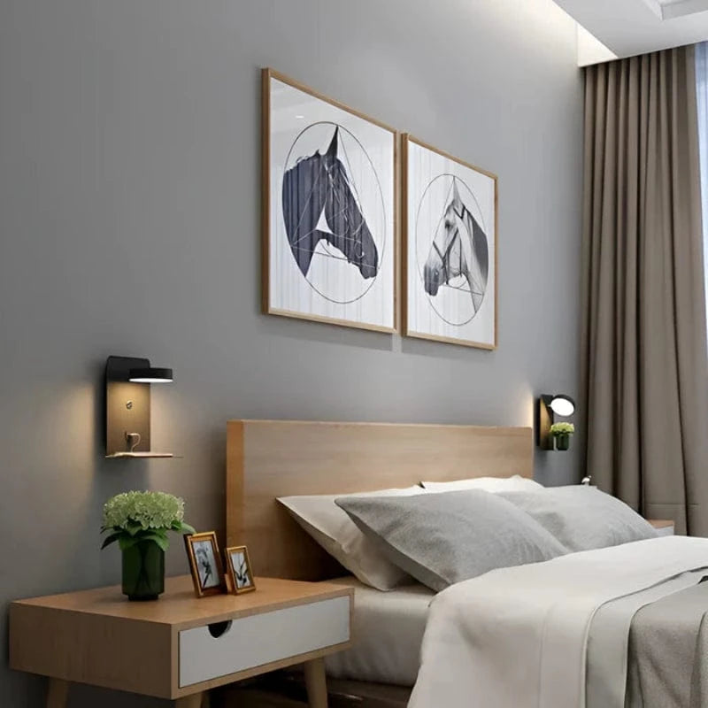 Sengelampe med Integreret Telefonholder og Oplader - Natlampe - Dæmpbar - LED Wall Light Fixtures Danmarkmode.dk