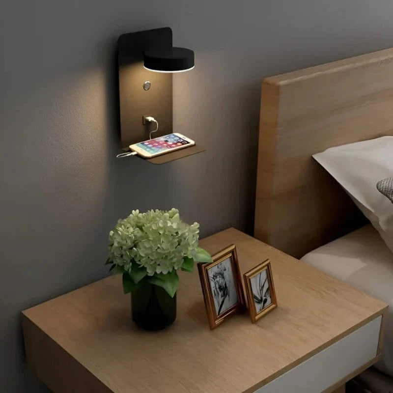 Sengelampe med Integreret Telefonholder og Oplader - Natlampe - Dæmpbar - LED Wall Light Fixtures Danmarkmode.dk