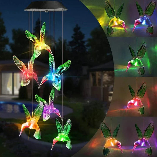 Solenergi Drevet Kolibri Vindspil med Lys - Havelamper - LED - Vandtæt Wind Chimes Danmarkmode.dk