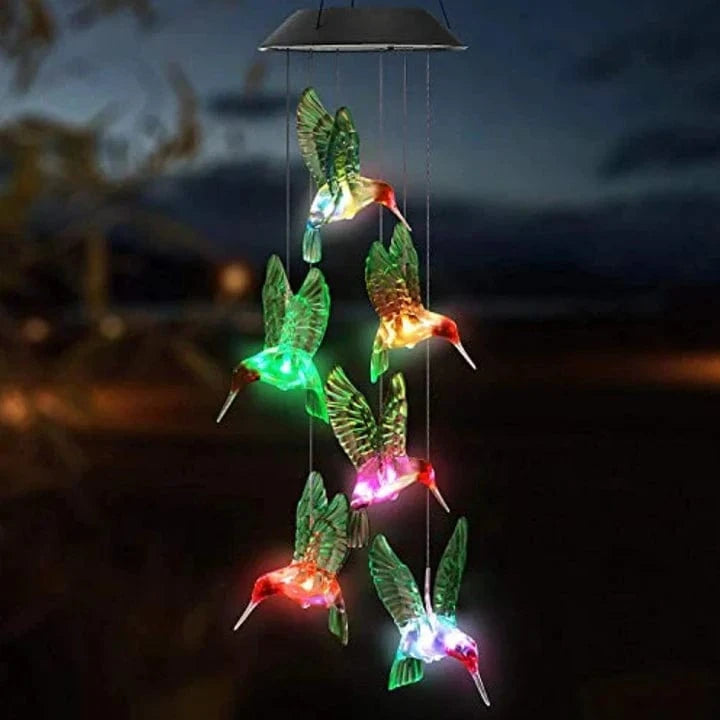 Solenergi Drevet Kolibri Vindspil med Lys - Havelamper - LED - Vandtæt Wind Chimes Danmarkmode.dk