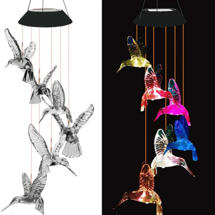 Solenergi Drevet Kolibri Vindspil med Lys - Havelamper - LED - Vandtæt Wind Chimes Danmarkmode.dk