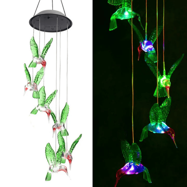 Solenergi Drevet Kolibri Vindspil med Lys - Havelamper - LED - Vandtæt Wind Chimes Danmarkmode.dk