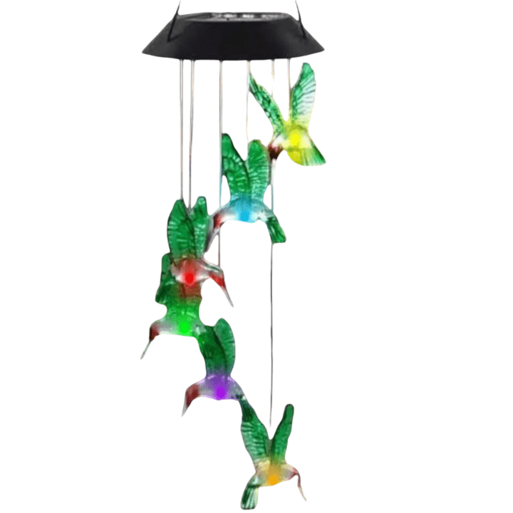 Solenergi Drevet Kolibri Vindspil med Lys - Havelamper - LED - Vandtæt Wind Chimes Danmarkmode.dk