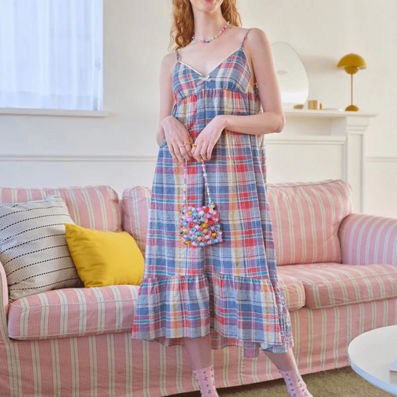 Sommer Nattøj Ternet Natkjoler - Midi - Flowy Dress - Bomuld Dresses Danmarkmode.dk