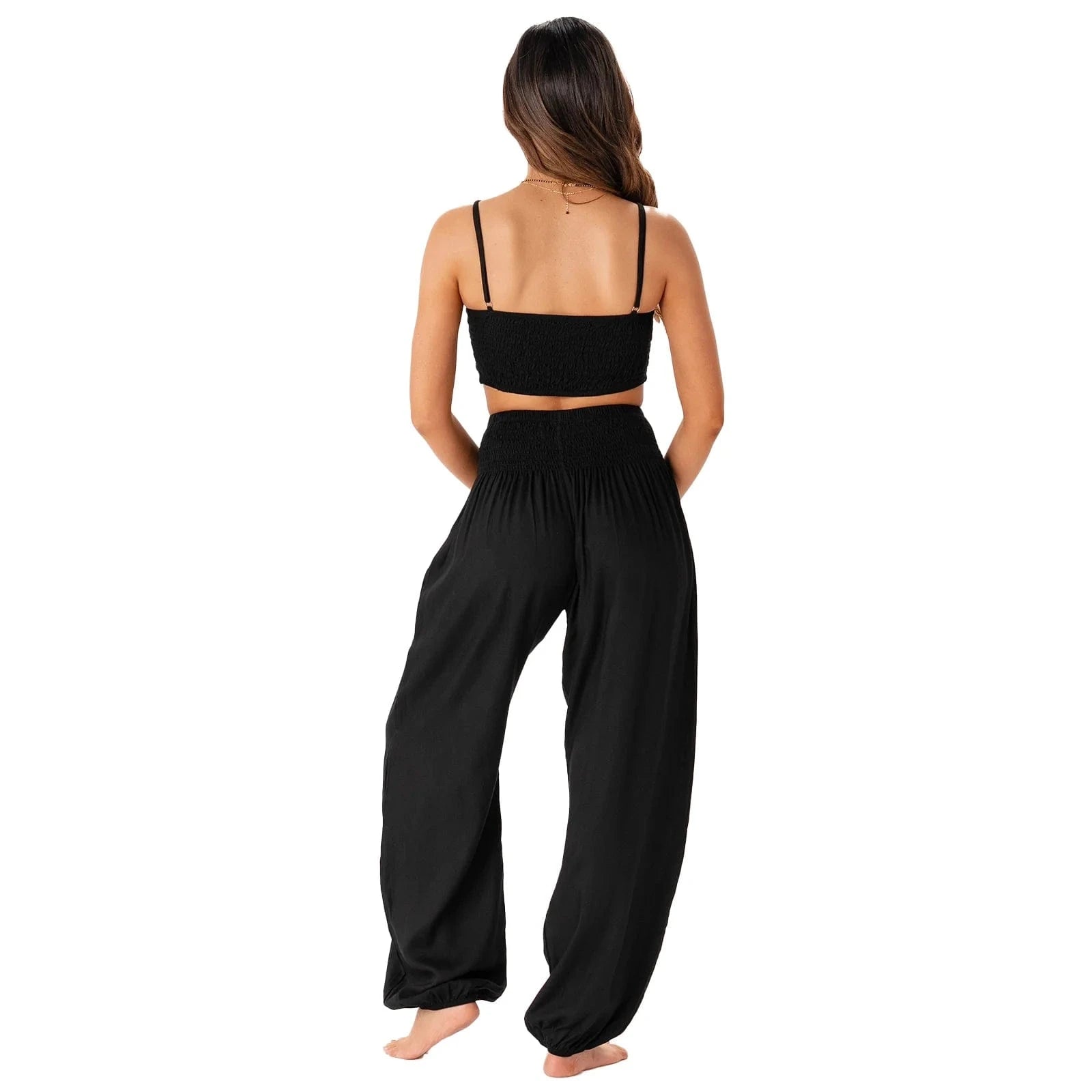 Sort Haremsbukser Dame - Høj Talje - Boho - Baggy Bukser - Yoga Pants Danmarkmode.dk