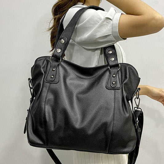 Stilfuld Sort Lædertaske med Dobbelt Rem Shoulder Bag Danmarkmode.dk