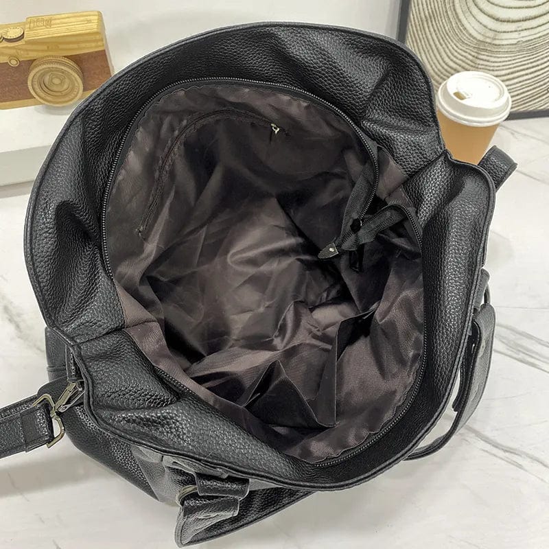 Stilfuld Sort Lædertaske med Dobbelt Rem Shoulder Bag Danmarkmode.dk