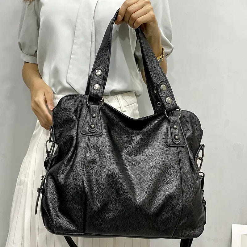 Stilfuld Sort Lædertaske med Dobbelt Rem Shoulder Bag Danmarkmode.dk