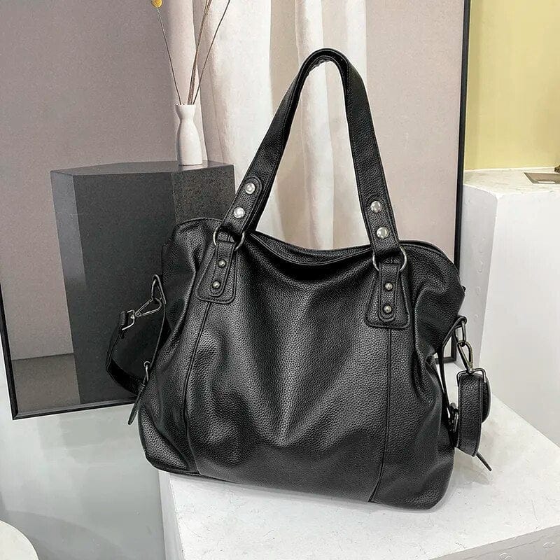 Stilfuld Sort Lædertaske med Dobbelt Rem Shoulder Bag Danmarkmode.dk