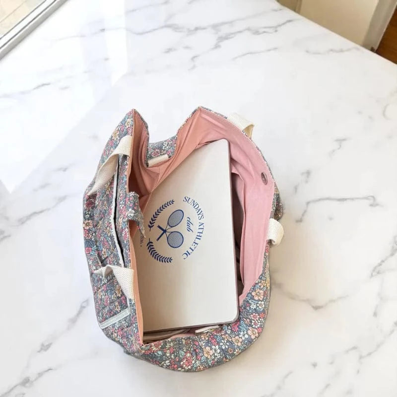 Stor Kapacitet Blomster Tote Bag - Skuldertaske - Pusletaske - Quiltet Tote Bags Danmarkmode.dk