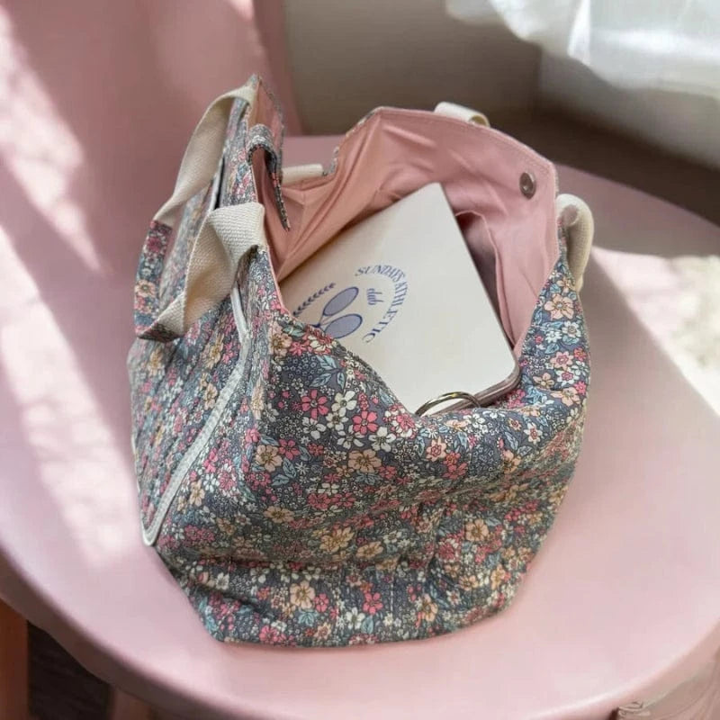Stor Kapacitet Blomster Tote Bag - Skuldertaske - Pusletaske - Quiltet Tote Bags Danmarkmode.dk
