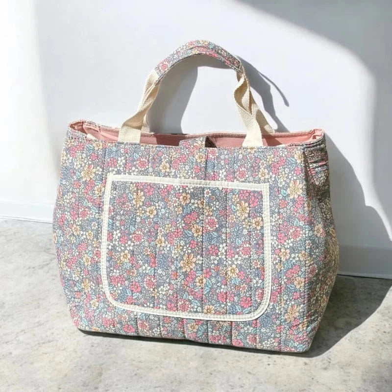 Stor Kapacitet Blomster Tote Bag - Skuldertaske - Pusletaske - Quiltet Tote Bags Danmarkmode.dk