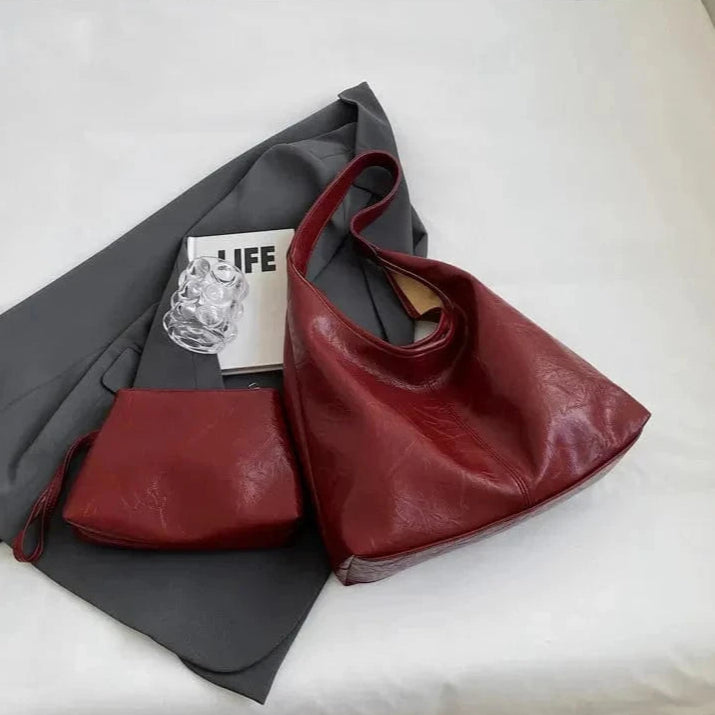 Stor Vegansk Læder Hobo Taske & Clutch - Skuldertaske til Kvinder, Multi-funktionel, Mode Shoulder Bag Danmarkmode.dk
