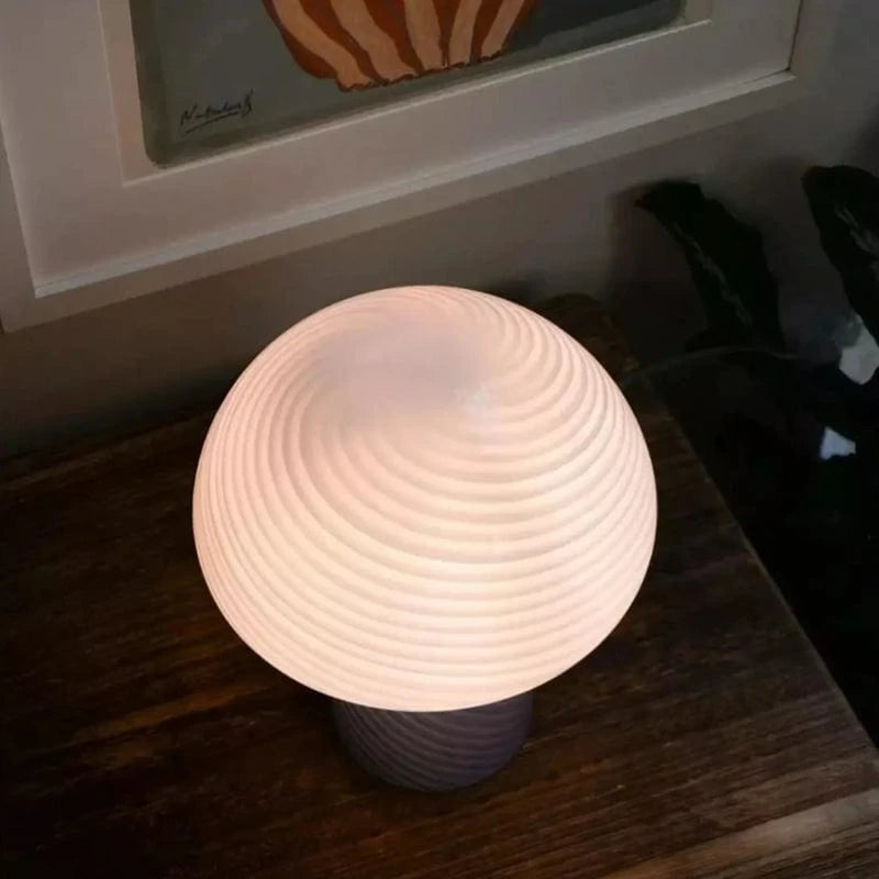 Stribet Mushroom Glas Bordlampe - Glossy - USB Port - Moderne Table Lamp Danmarkmode.dk