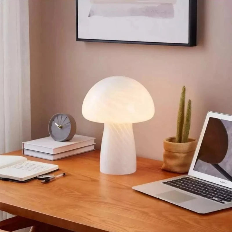 Stribet Mushroom Glas Bordlampe - Glossy - USB Port - Moderne Table Lamp Danmarkmode.dk