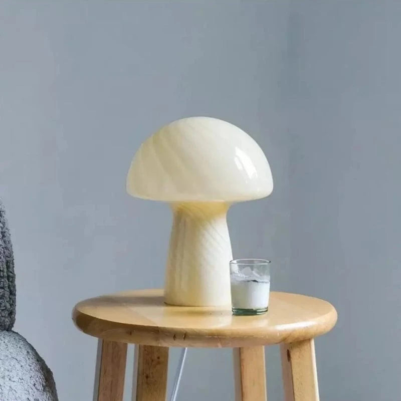 Stribet Mushroom Glas Bordlampe - Glossy - USB Port - Moderne Table Lamp Danmarkmode.dk