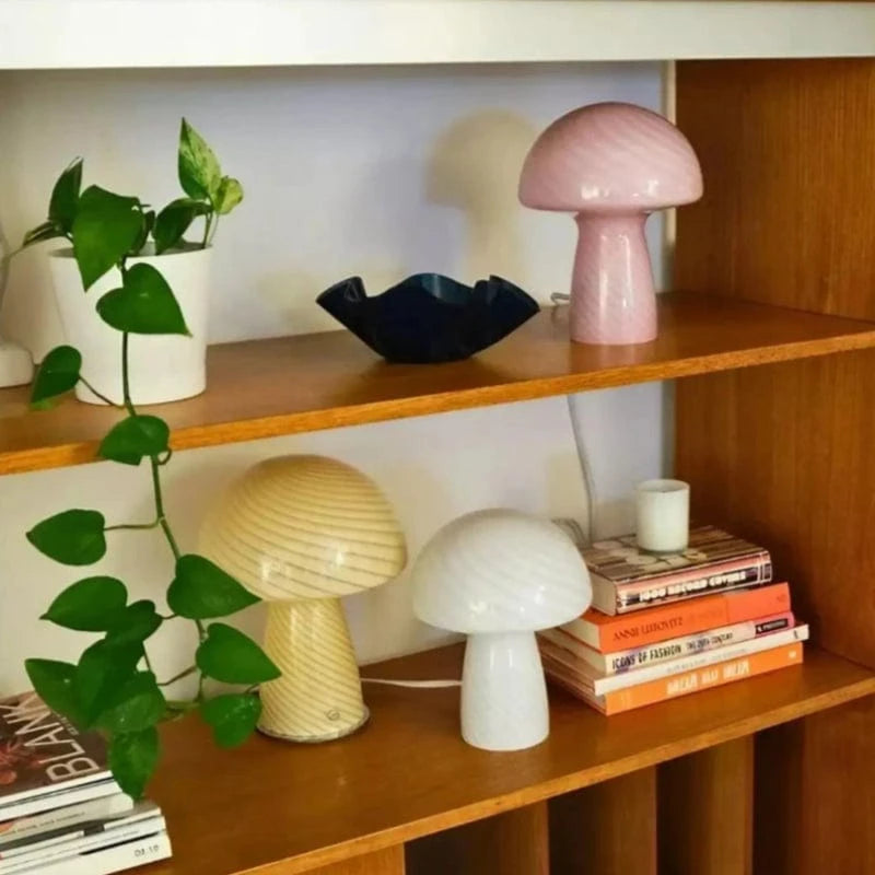 Stribet Mushroom Glas Bordlampe - Glossy - USB Port - Moderne Table Lamp Danmarkmode.dk