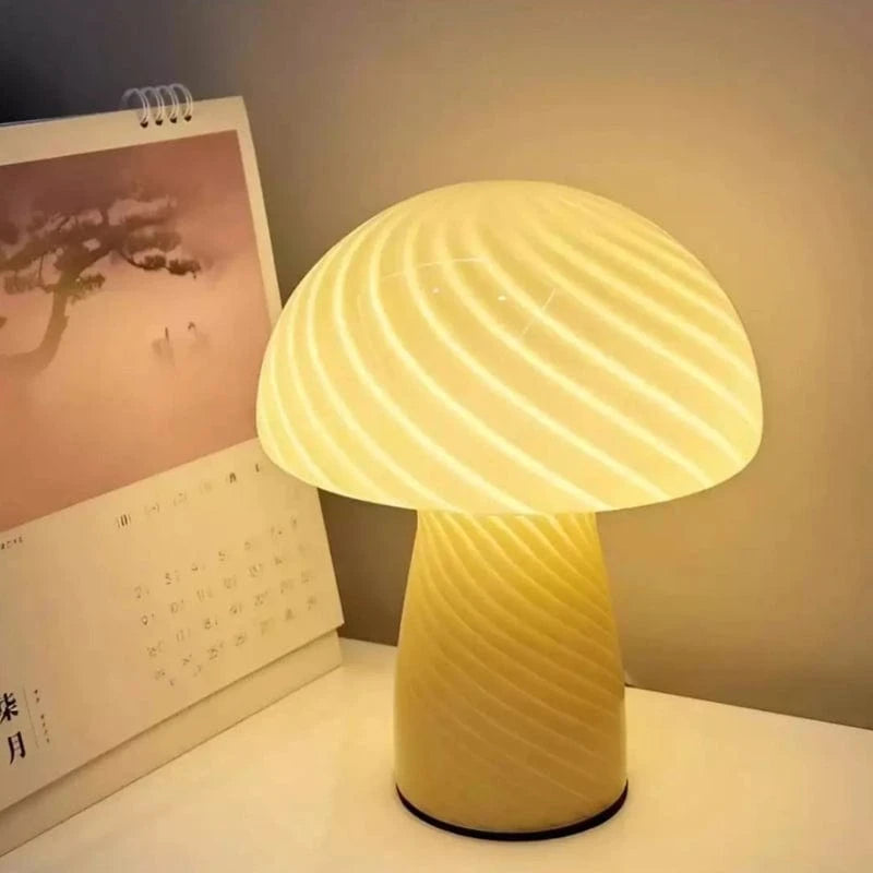 Stribet Mushroom Glas Bordlampe - Glossy - USB Port - Moderne Table Lamp Danmarkmode.dk