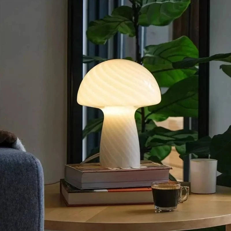 Stribet Mushroom Glas Bordlampe - Glossy - USB Port - Moderne Table Lamp Danmarkmode.dk