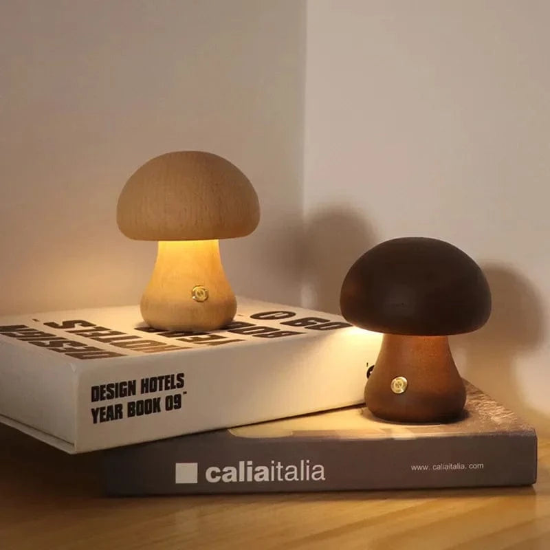 Svamp Natlys til Børn - Sengelampe - Dæmpbar - Træ Bedside Lamps Danmarkmode.dk