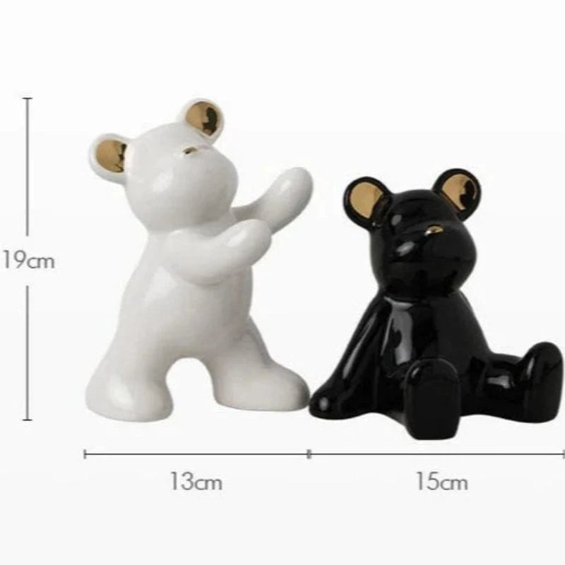 To Dele Keramik Teddy Bear Bookends - Dyrefigurer - Ornaments - Kraftig Bookends Danmarkmode.dk