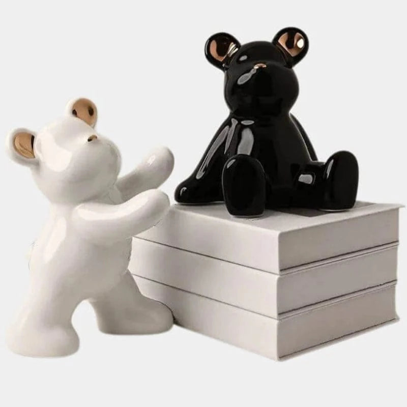 To Dele Keramik Teddy Bear Bookends - Dyrefigurer - Ornaments - Kraftig Bookends Danmarkmode.dk