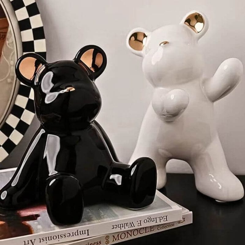 To Dele Keramik Teddy Bear Bookends - Dyrefigurer - Ornaments - Kraftig Bookends Danmarkmode.dk
