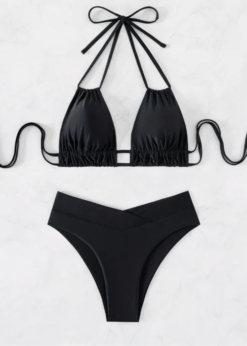 Todelt Højt Skåret Halter Badedragt - Udhulet - Strandtøj Bikinis Danmarkmode.dk