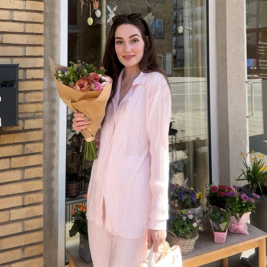 Todelt Plisse Bukser og Top Matchende Sæt - Oversized - Behagelig - Sommersæt Outfit Sets Danmarkmode.dk