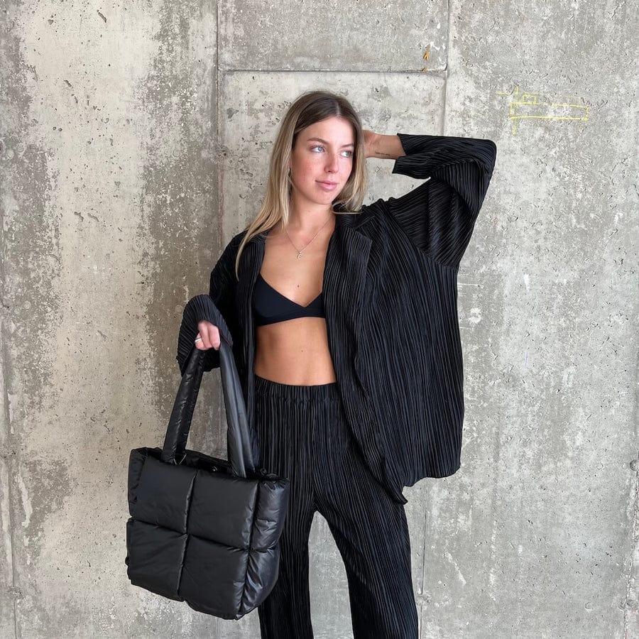 Todelt Plisse Bukser og Top Matchende Sæt - Oversized - Behagelig - Sommersæt Outfit Sets Danmarkmode.dk