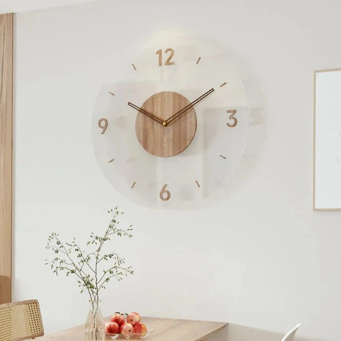 Transparent Acrylic Vægur af Træ - Lydløst Vægur - Vægur med Tal - 35 cm Wall Clock Danmarkmode.dk