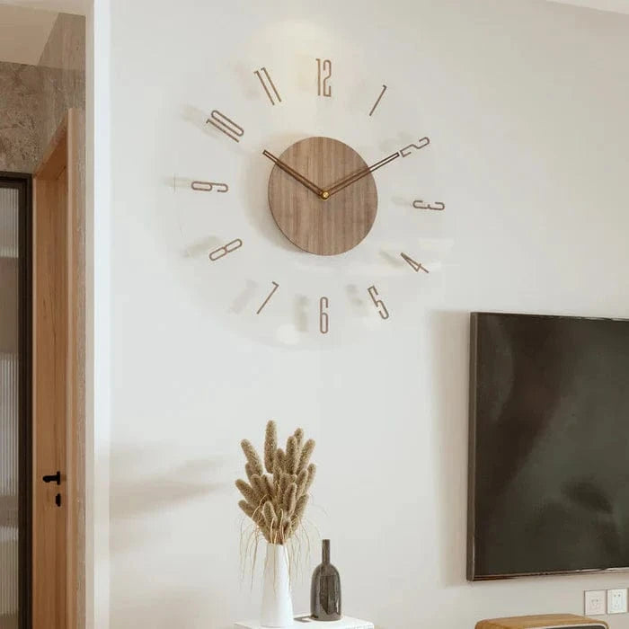 Transparent Acrylic Vægur af Træ - Lydløst Vægur - Vægur med Tal - 35 cm Wall Clock Danmarkmode.dk
