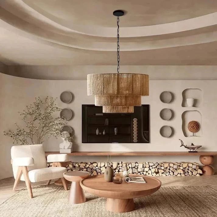 Tre Lag Hamp Reb Pendel Lampe - Japandi - Boheme - Rattan Ceiling Light Fixtures Danmarkmode.dk