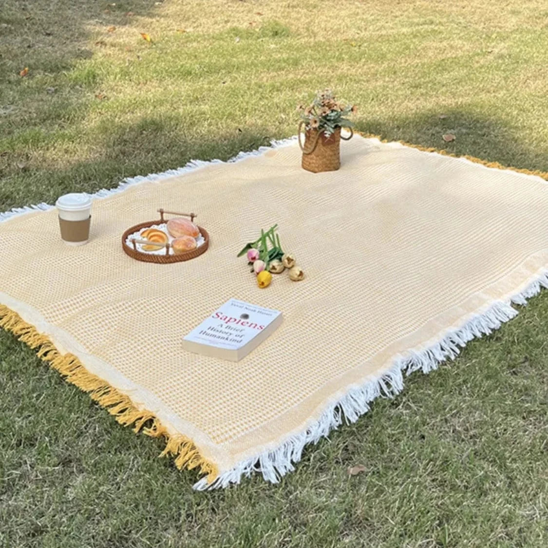 Udendørs Boheme Picnic Tæppe - Kvast - Letvægt - Strikket Picnic Blankets Danmarkmode.dk