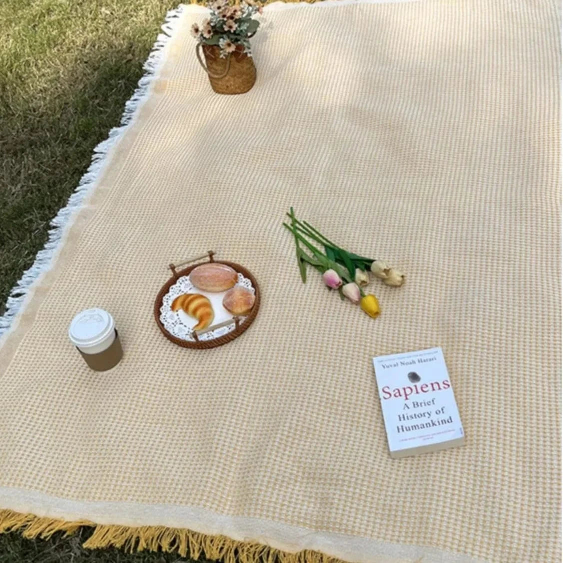 Udendørs Boheme Picnic Tæppe - Kvast - Letvægt - Strikket Picnic Blankets Danmarkmode.dk