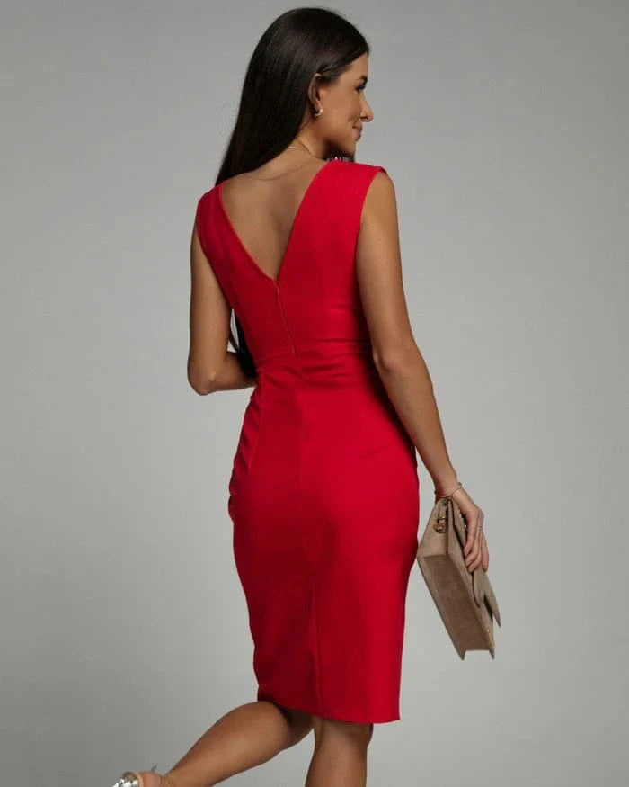 V-hals Ærmeløs Festkjole Dame - Midi Kjole - Bodycon - Høj Talje - Slids Midi Dresses Danmarkmode.dk
