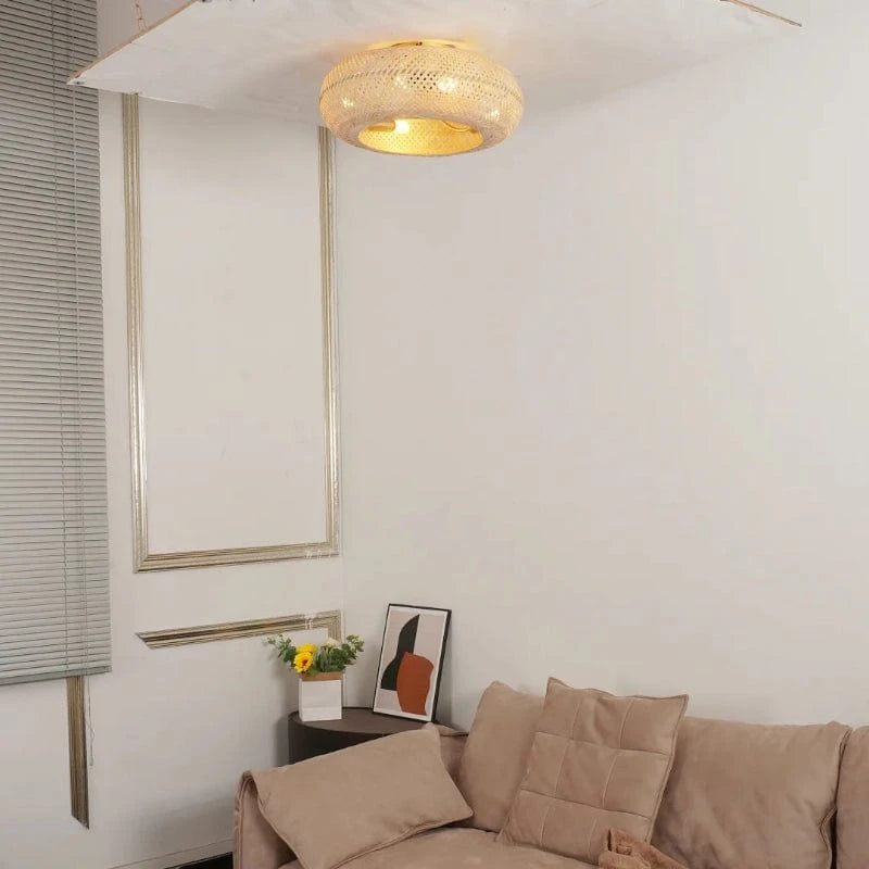 Vævet Bambus Loftventilator med Lys - Boho Style - Moderne - ABS Ventilatorblad Ceiling Fans Danmarkmode.dk