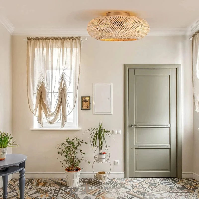 Vævet Bambus Loftventilator med Lys - Boho Style - Moderne - ABS Ventilatorblad Ceiling Fans Danmarkmode.dk