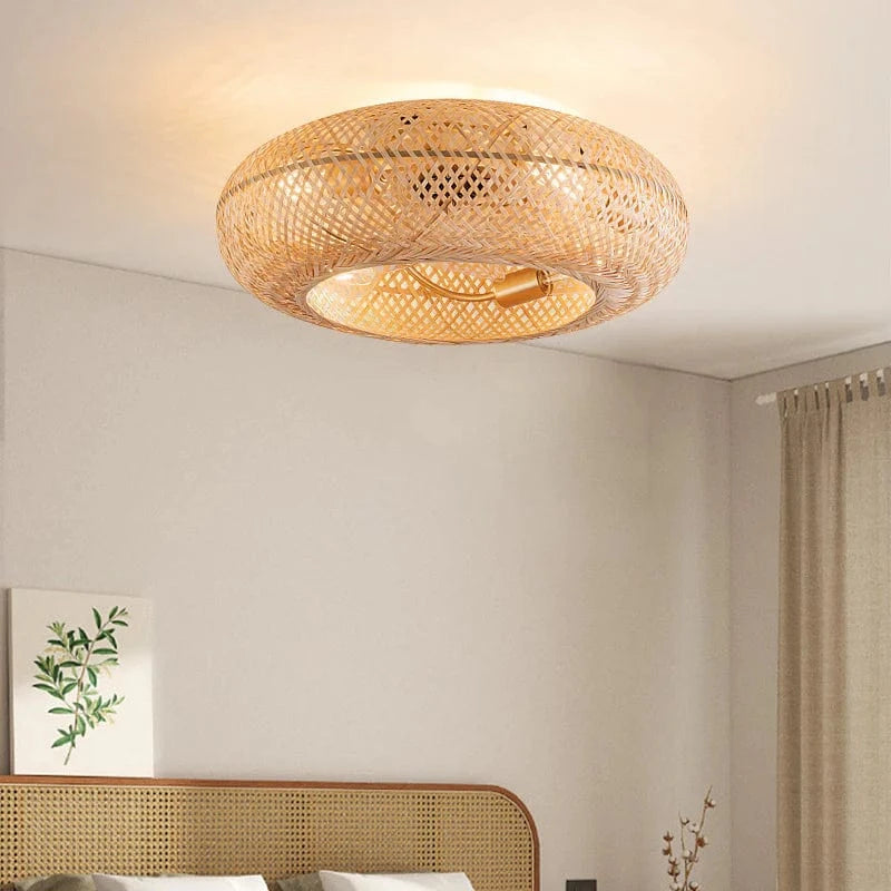 Vævet Bambus Loftventilator med Lys - Boho Style - Moderne - ABS Ventilatorblad Ceiling Fans Danmarkmode.dk